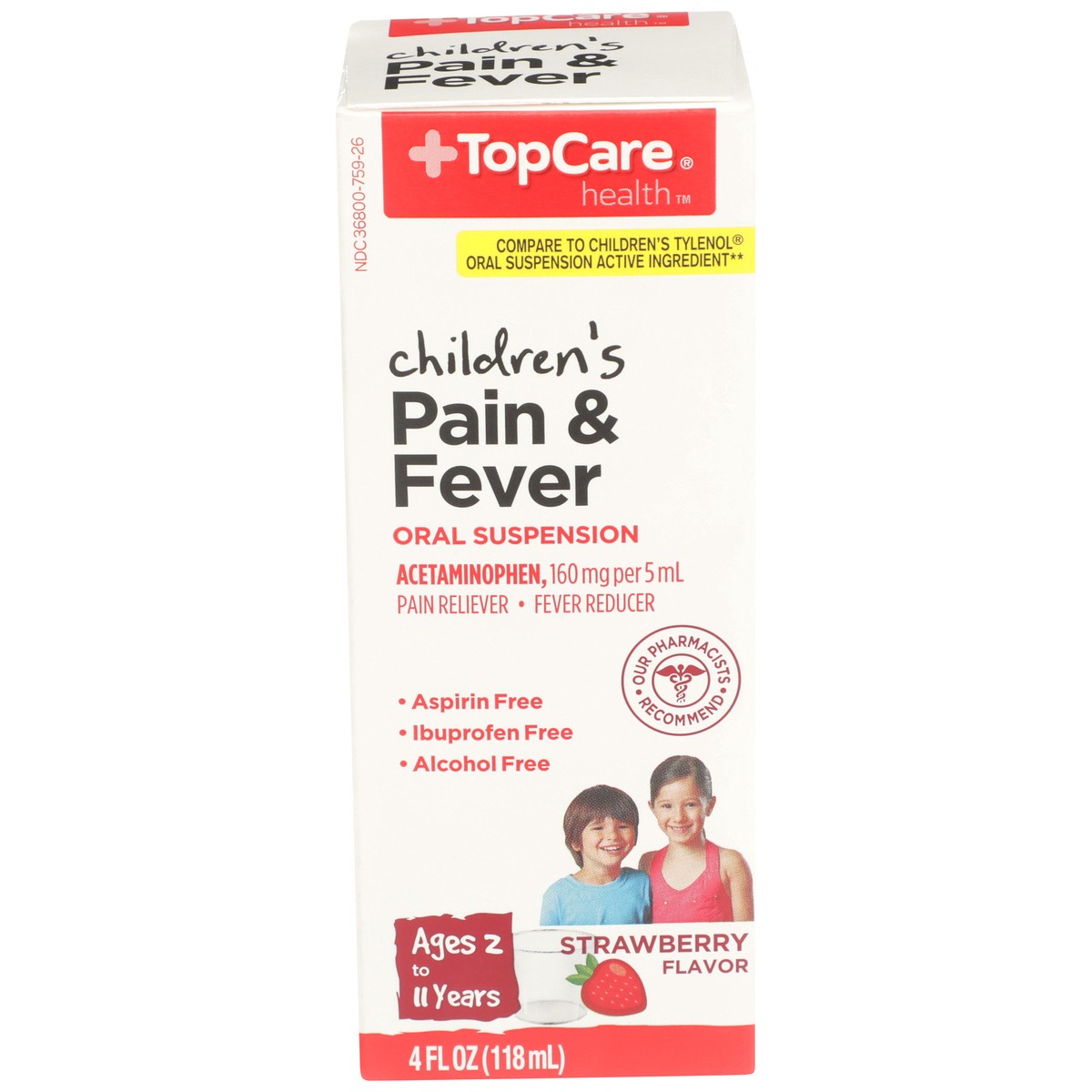 slide 1 of 9, TopCare Top Care Child Pain Relief Strawberry Suspension, 4 fl oz