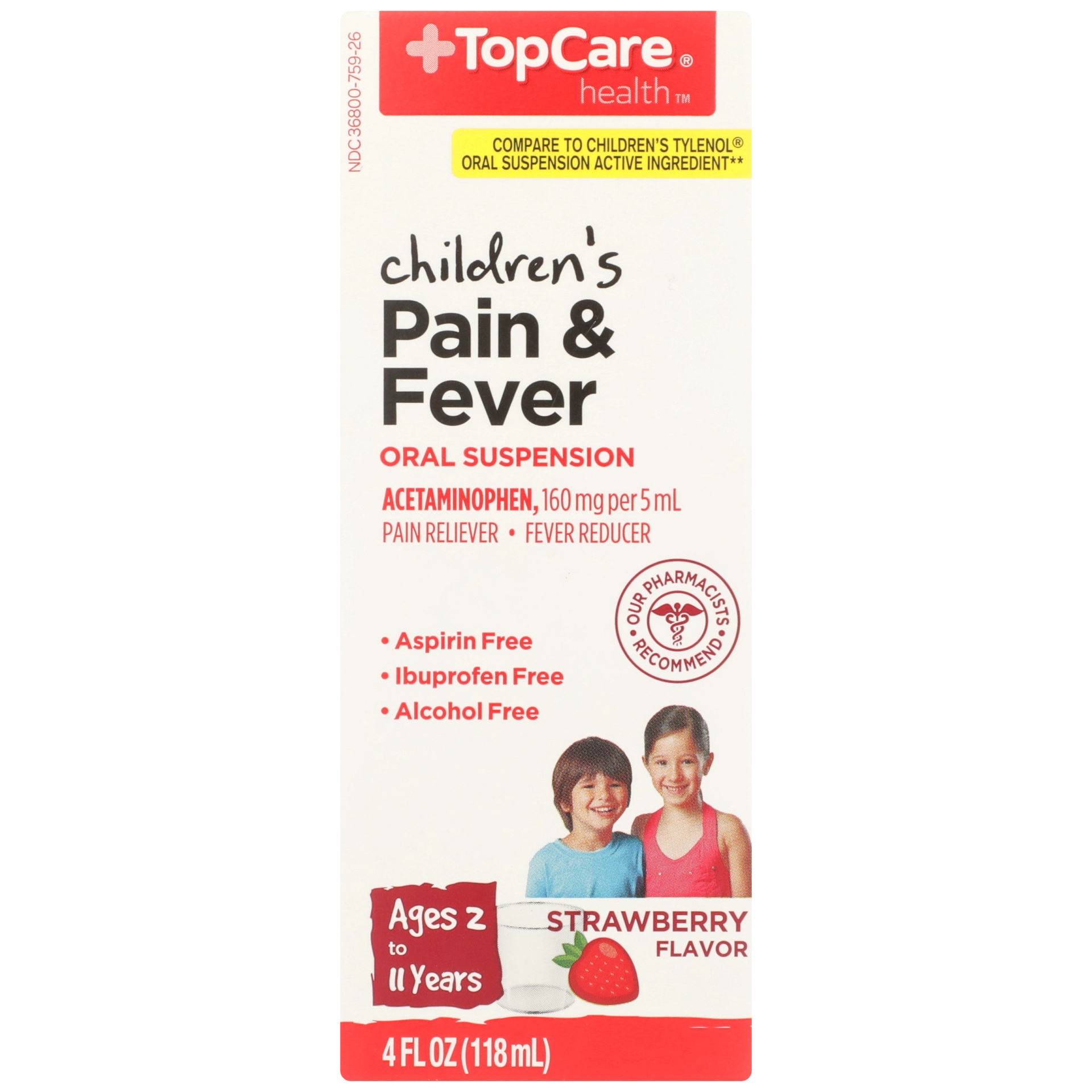 TopCare Children's Pain & Fever Acetaminophen 160 Mg Per 5 Ml Pain Reliever / Fever Reducer