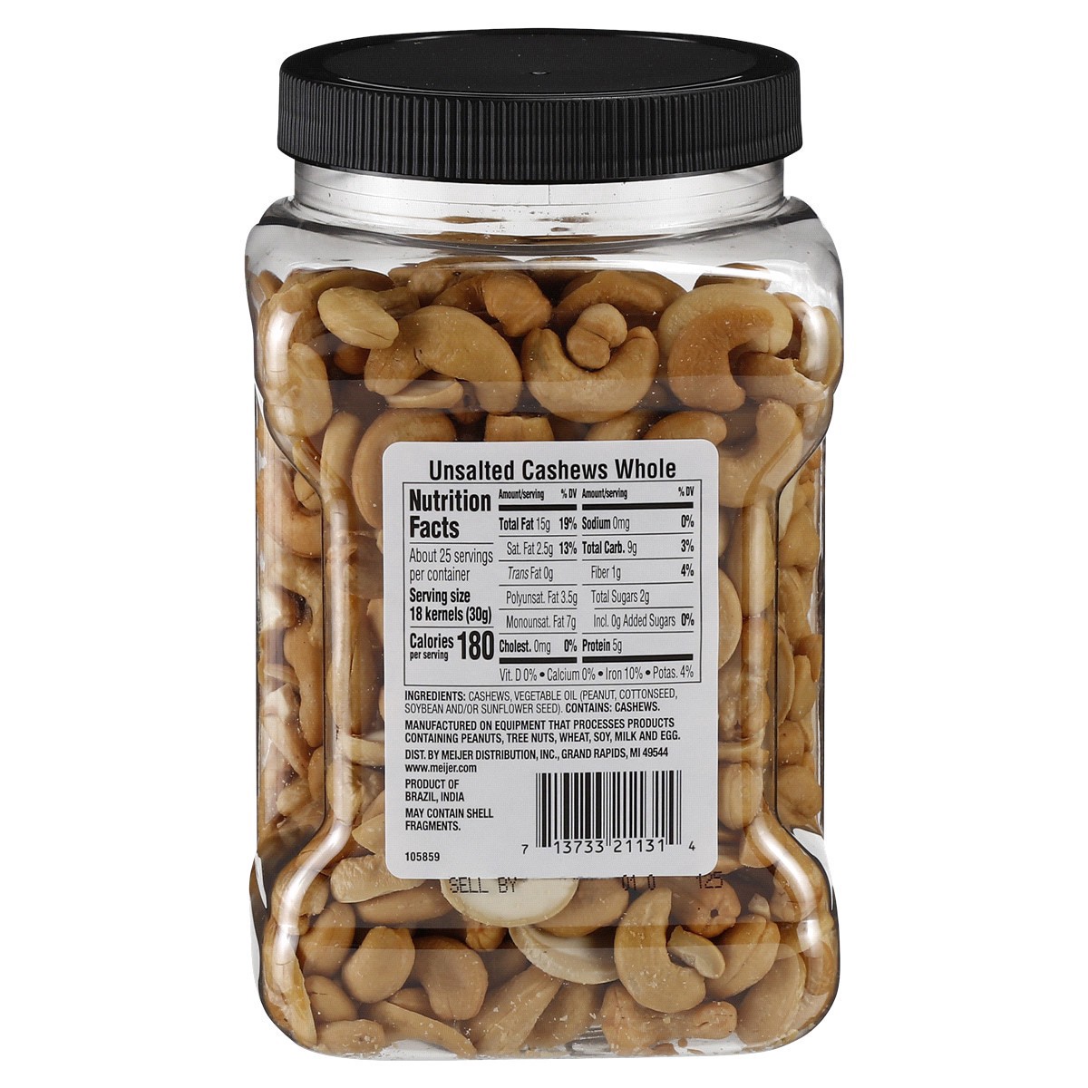 slide 5 of 5, Meijer Unsalted Whole Roasted Cashews, 26 oz