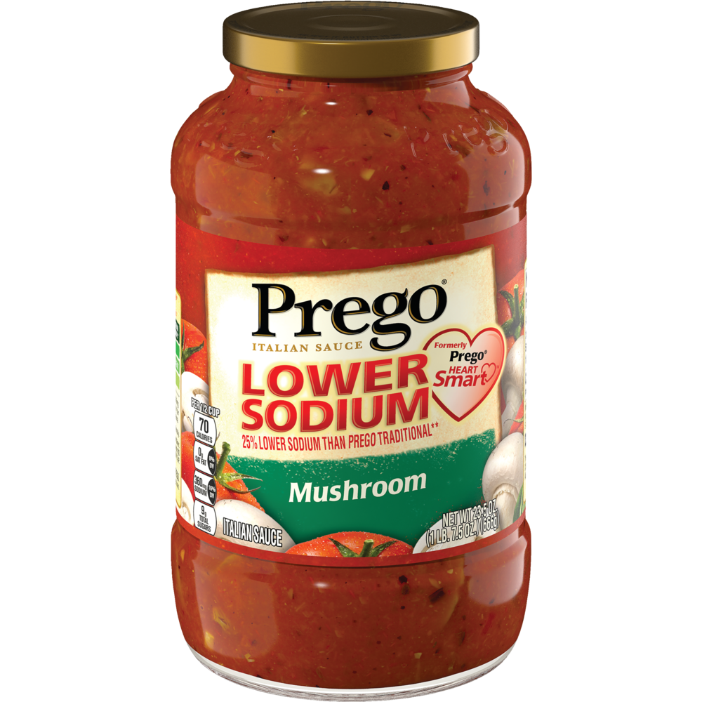 slide 1 of 4, Prego Lower Sodium Mushroom Italian Sauce, 23.5 oz