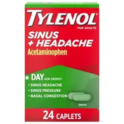 Tylenol Sinus + Headache Daytime Non-Drowsy Relief Caplets, Acetaminophen 325mg, Nasal Decongestant for Sinus Pressure, Headache & Nasal Congestion Relief, 24 ct