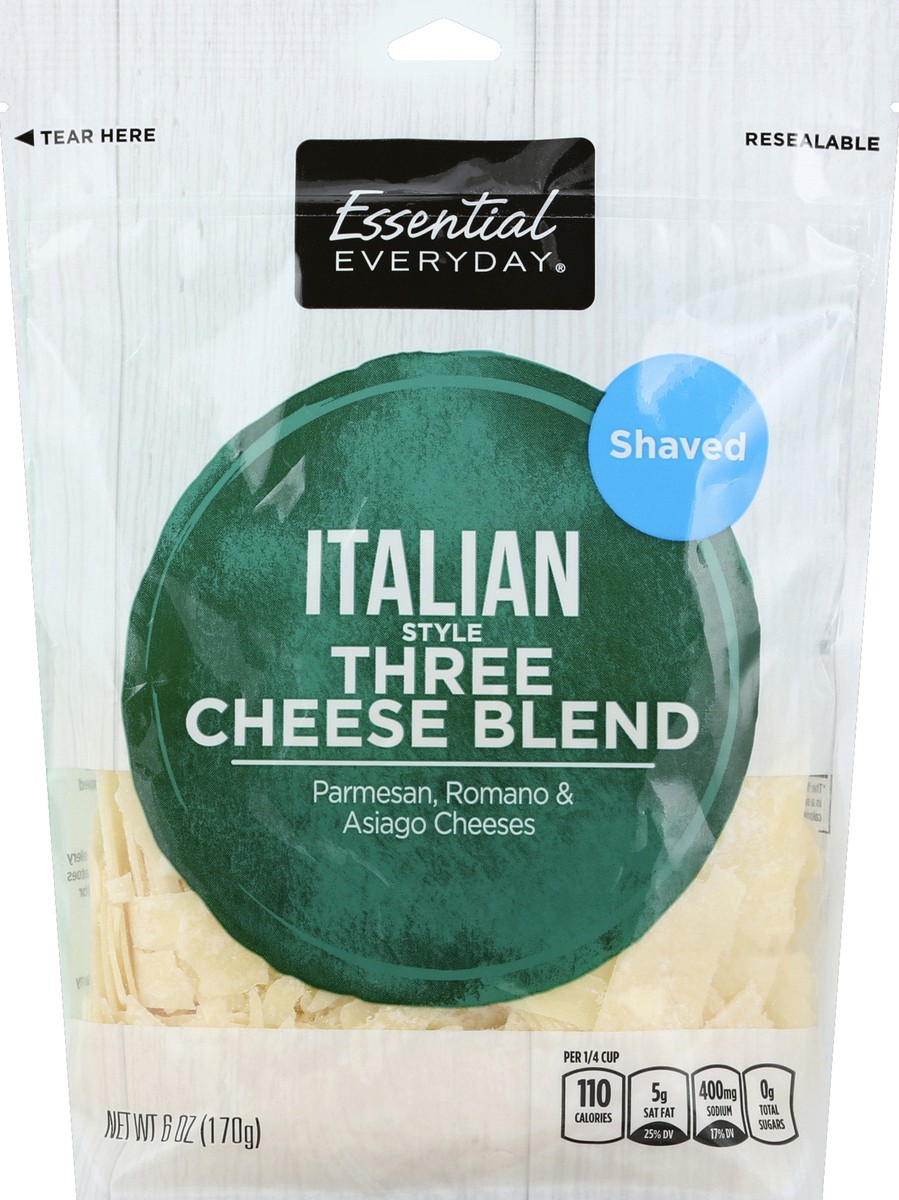 slide 6 of 6, Essential Everyday Three Cheese Blend, Italian Style, Shaved, 6 Ounce, 6 oz