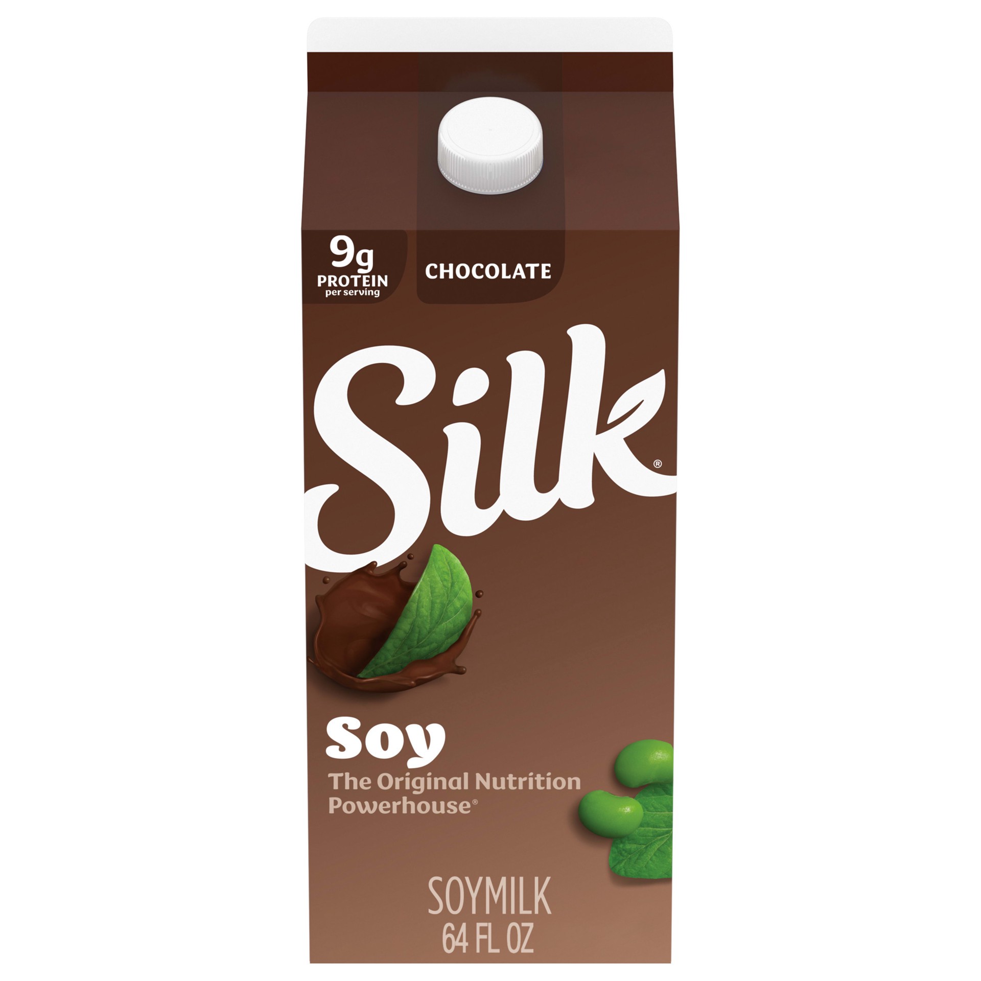 slide 1 of 5, Silk Soy Milk, Chocolate, Dairy Free, Gluten Free, Vegan Milk with Vitamin D to Help Support Strong Bones, 64 FL OZ Half Gallon, 64 fl oz