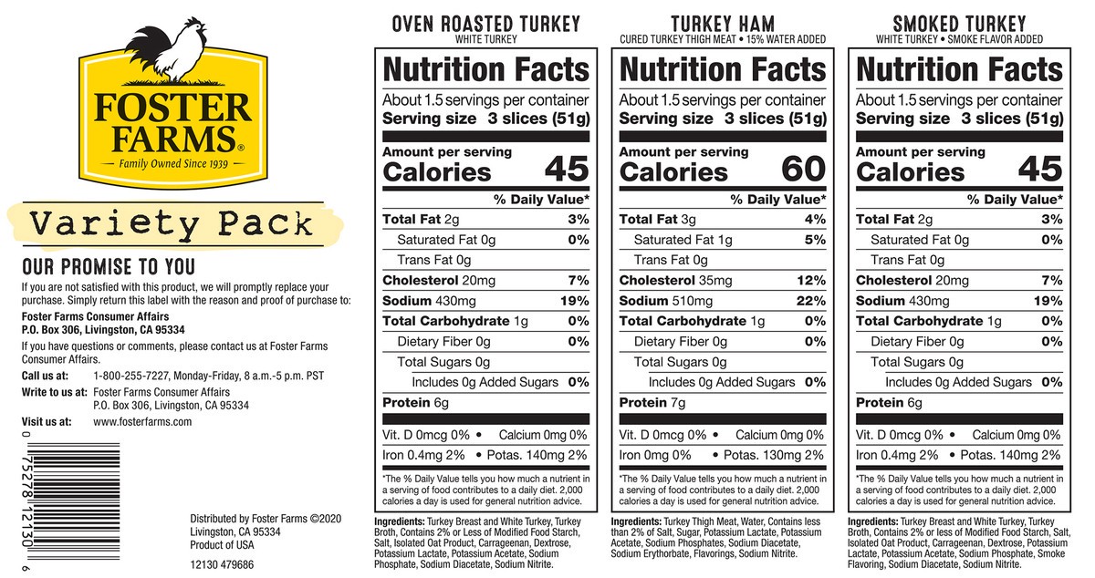 slide 2 of 3, Foster Farms Club Sandwich Variety Pack Deli Meat - 9 oz, 9 oz