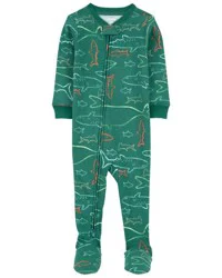 Carters Toddler 2-Way Zip Cotton Sleep & Play Pajamas Green Shark Print 5T