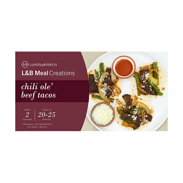 slide 1 of 1, L&B Meal Creations Chili Ole Beef Tacos, 30.3 oz