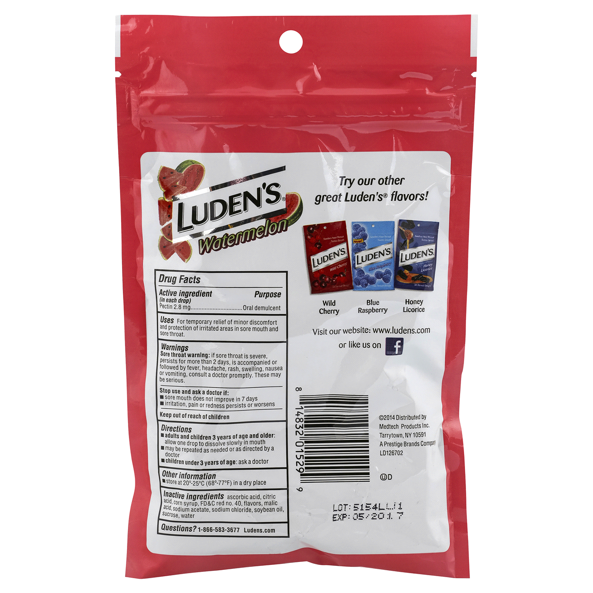 slide 7 of 10, Luden's Sore Throat Drops, For Minor Sore Throat Relief, Watermelon, 25 Count, 25 ct