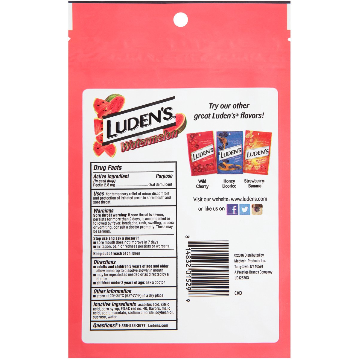 slide 8 of 10, Luden's Sore Throat Drops, For Minor Sore Throat Relief, Watermelon, 25 Count, 25 ct