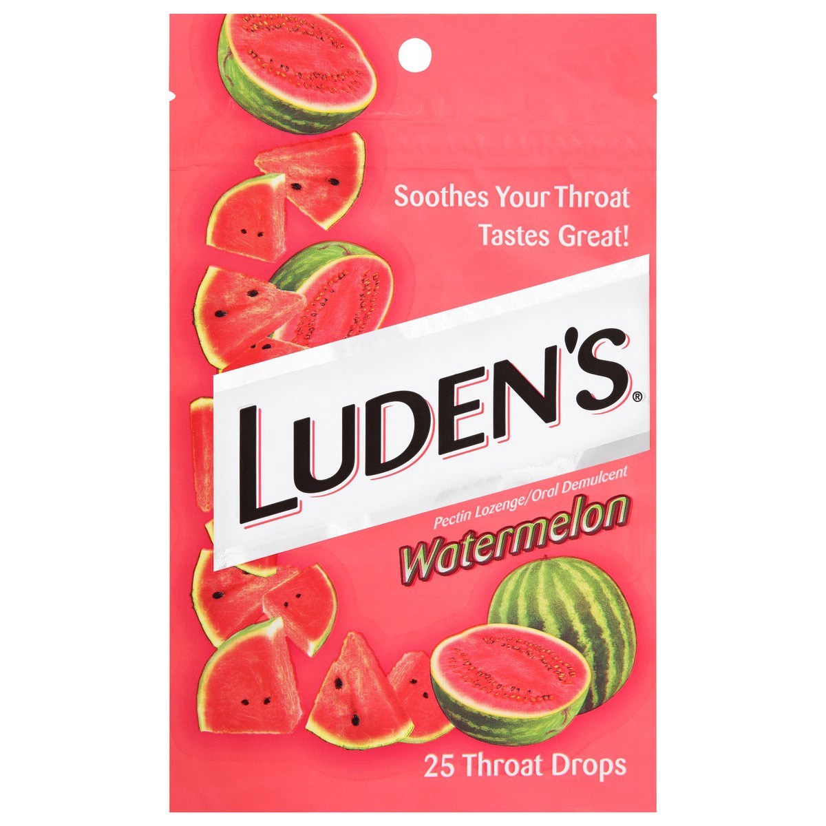 slide 10 of 10, Luden's Sore Throat Drops, For Minor Sore Throat Relief, Watermelon, 25 Count, 25 ct