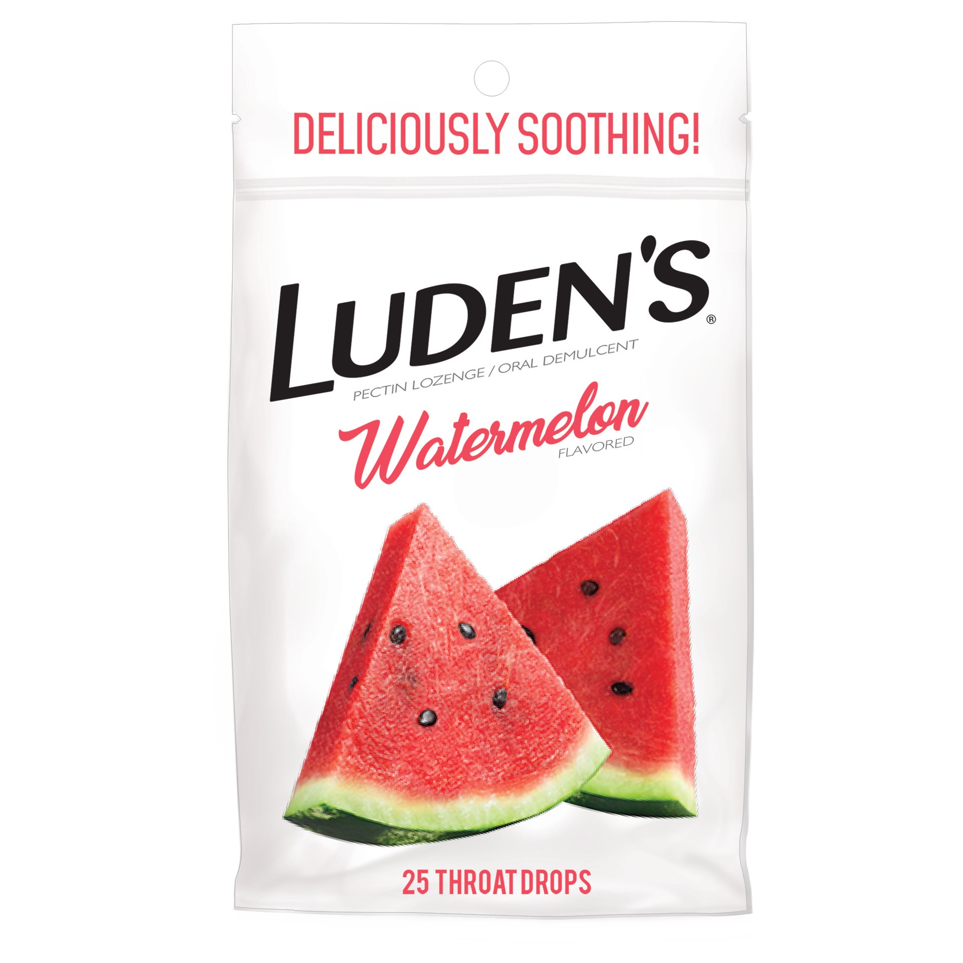 slide 1 of 10, Luden's Sore Throat Drops, For Minor Sore Throat Relief, Watermelon, 25 Count, 25 ct