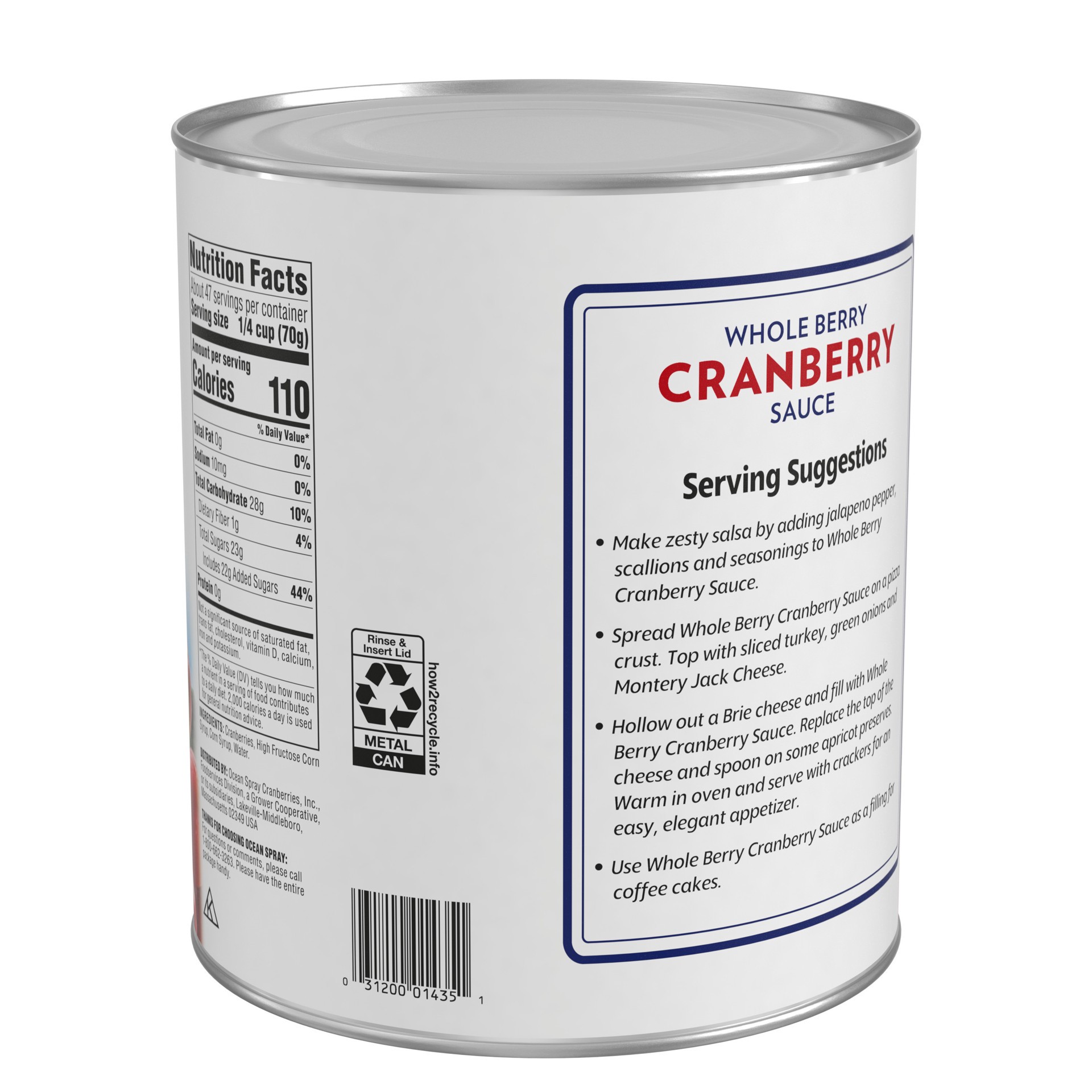 slide 4 of 4, Ocean Spray Whole Cranberry Sauce, Canned Side Dish, #10 Can, 117oz, 117 oz