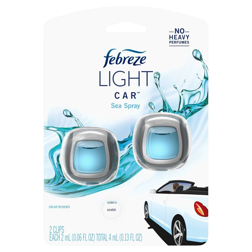 slide 7 of 8, Febreze Light Sea Spray Car Air Freshener Vent Clips, 2 ct