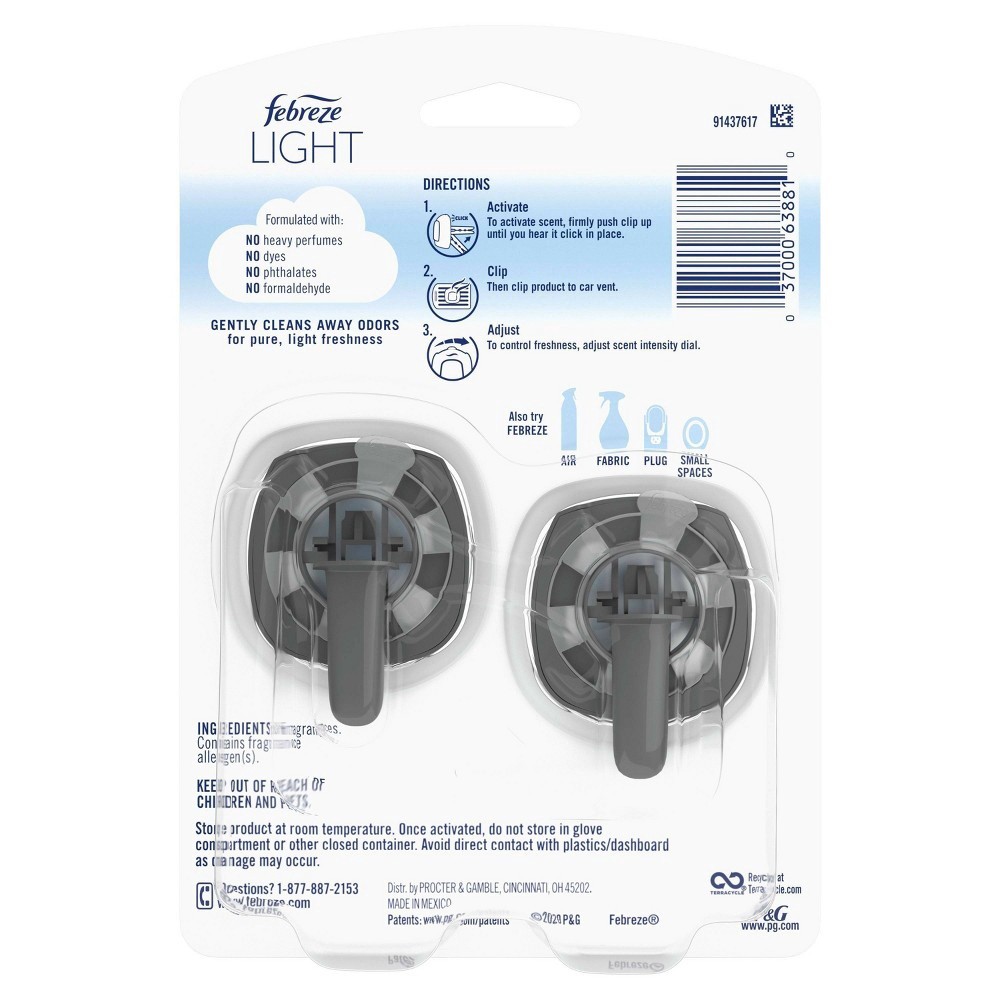 slide 8 of 8, Febreze Light Sea Spray Car Air Freshener Vent Clips, 2 ct