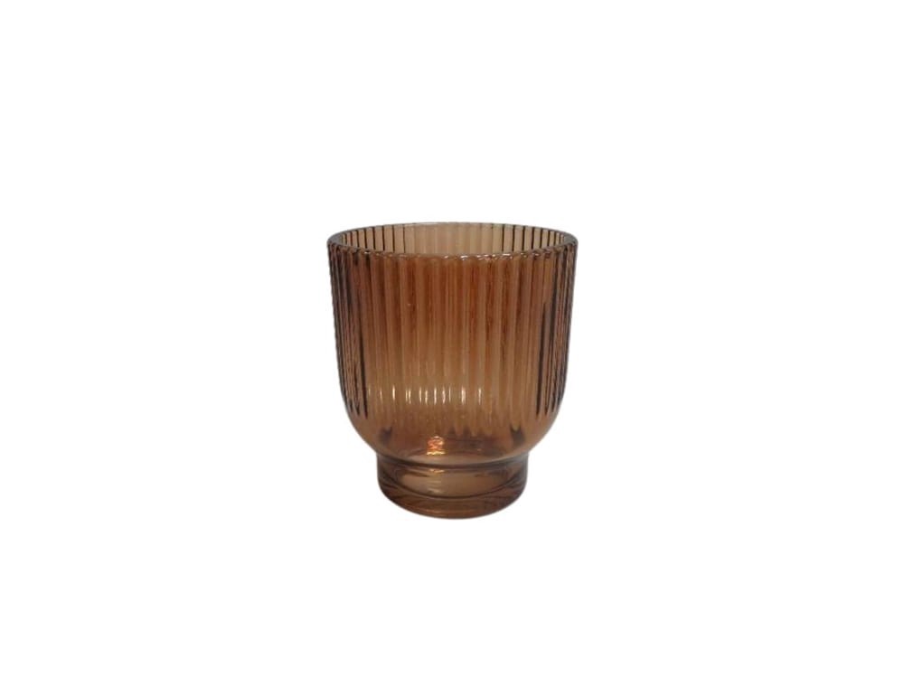 slide 1 of 1, SDS for HD Designs Ribbed Glas Candle Holder - Brown, 3.9 in
