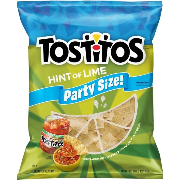 slide 1 of 4, Tostitos Hint Of Lime Tortilla Chips, 18 oz