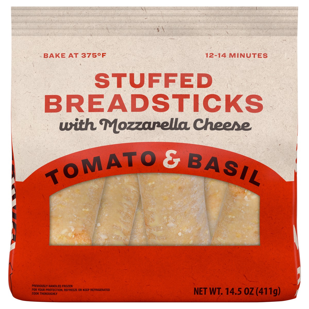 slide 1 of 8, Tyson Unbranded Stuffed Breadsticks with Mozzarella Cheese, Tomato & Basil, 411.07 g