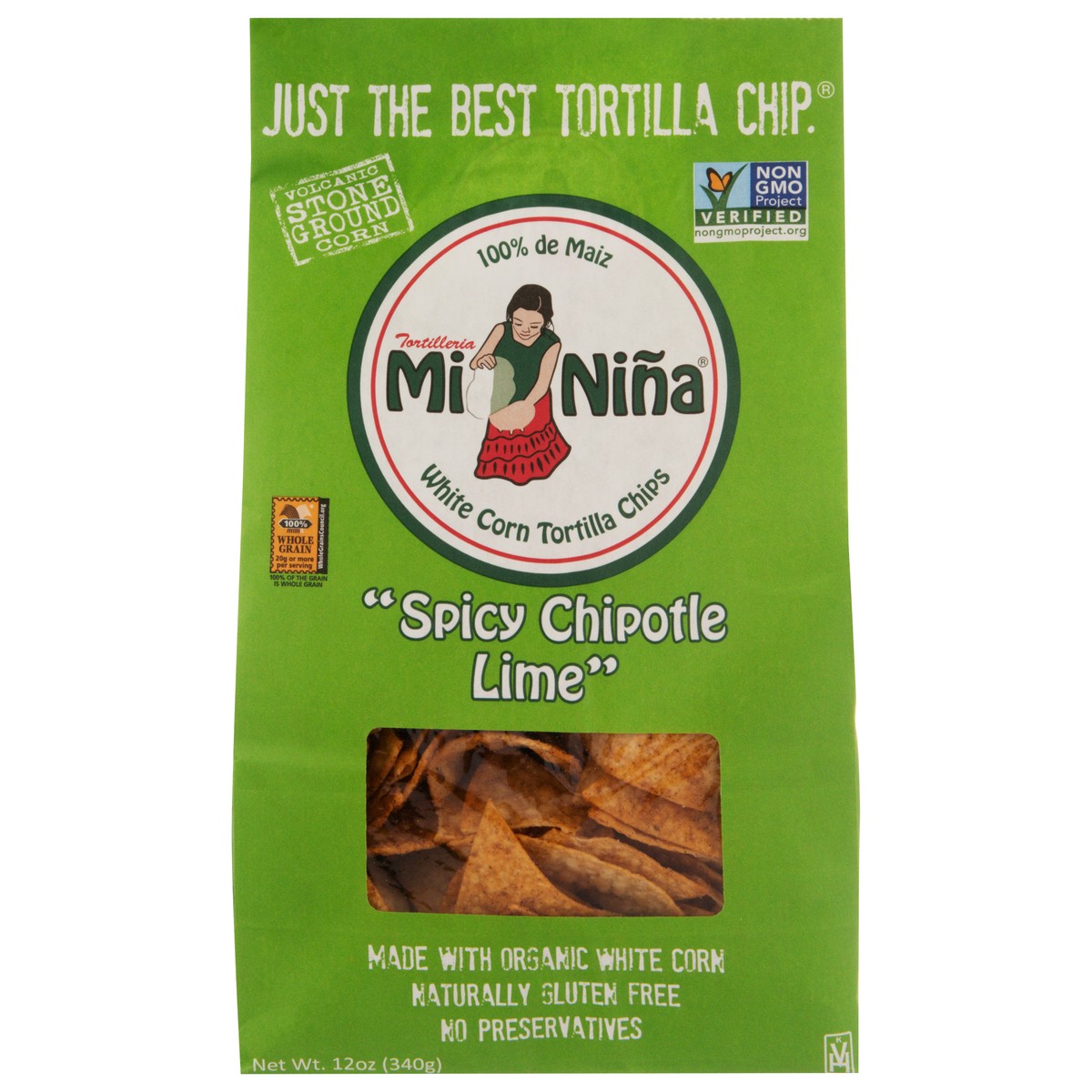 slide 1 of 4, Mi Niña White Corn Spicy Chipotle Lime Tortilla Chips 12 oz, 12 oz