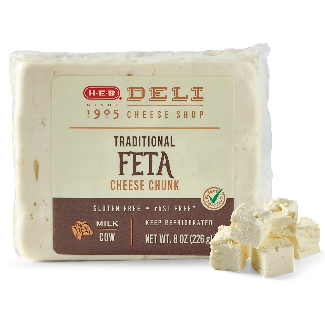 slide 1 of 1, H-E-B Deli Feta Cheese Chunk - Traditional, 8 oz