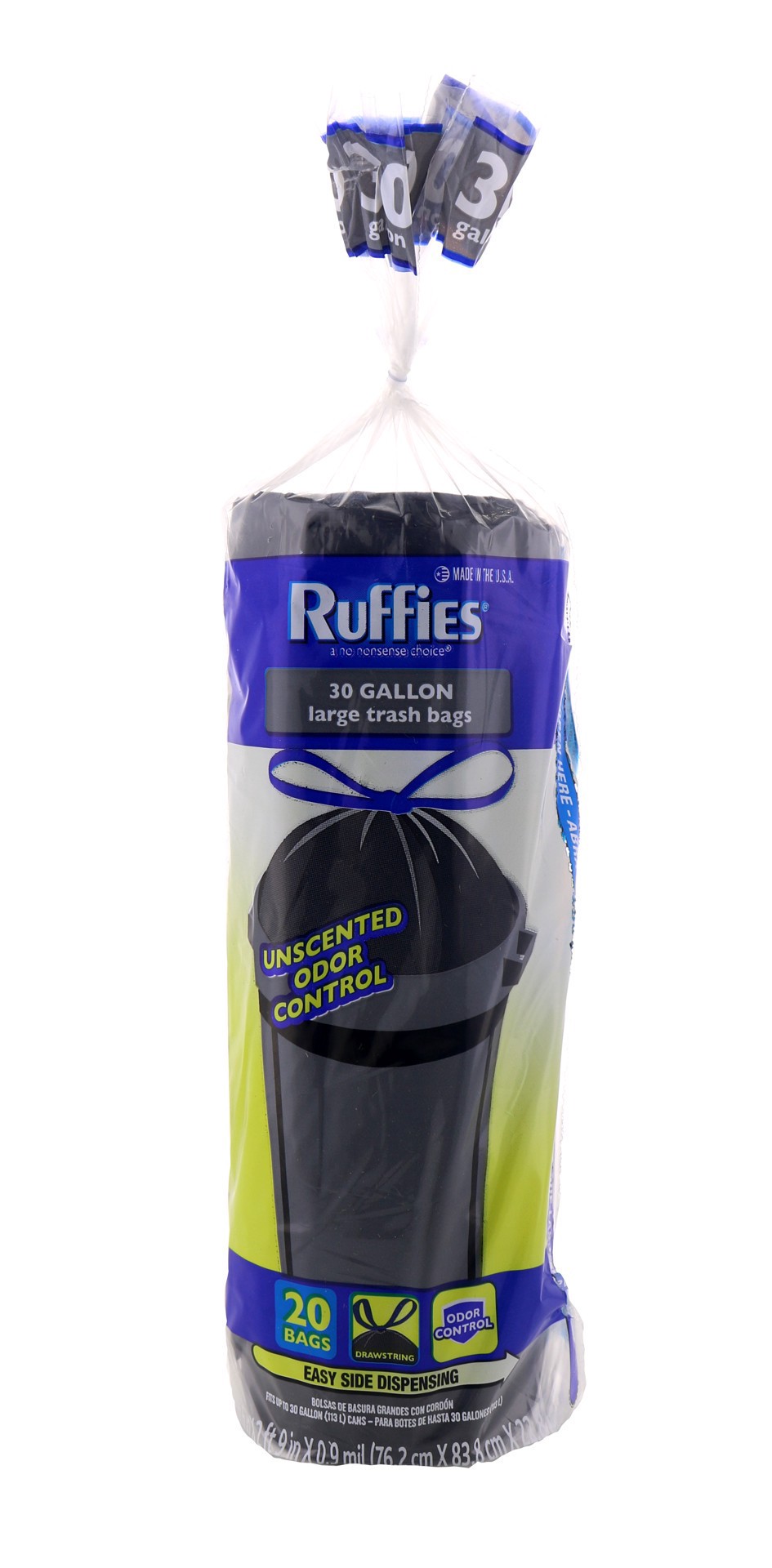 slide 1 of 1, Ruffiess 30 Gal Large Trash Bags, 20 ct