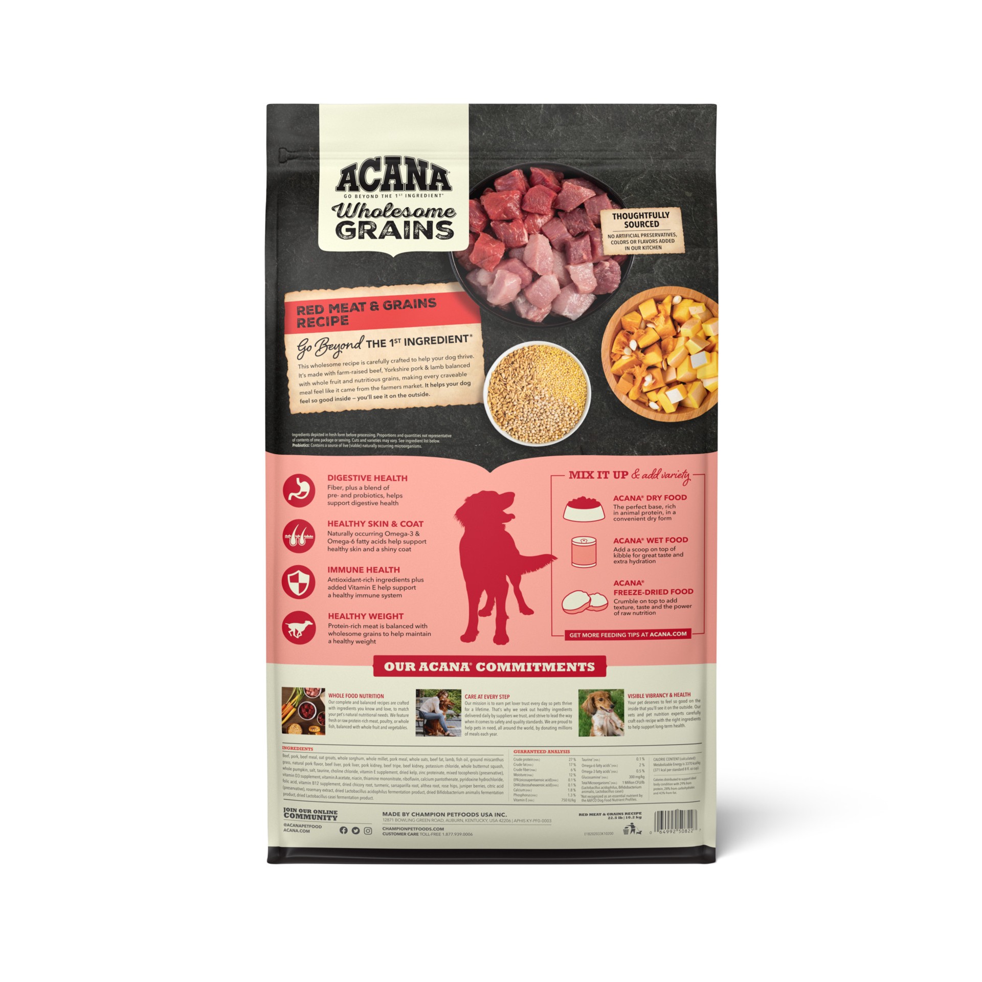 slide 3 of 5, ACANA Wholesome Grains Red Meat + Grains 22.5lb, 22.5 lb