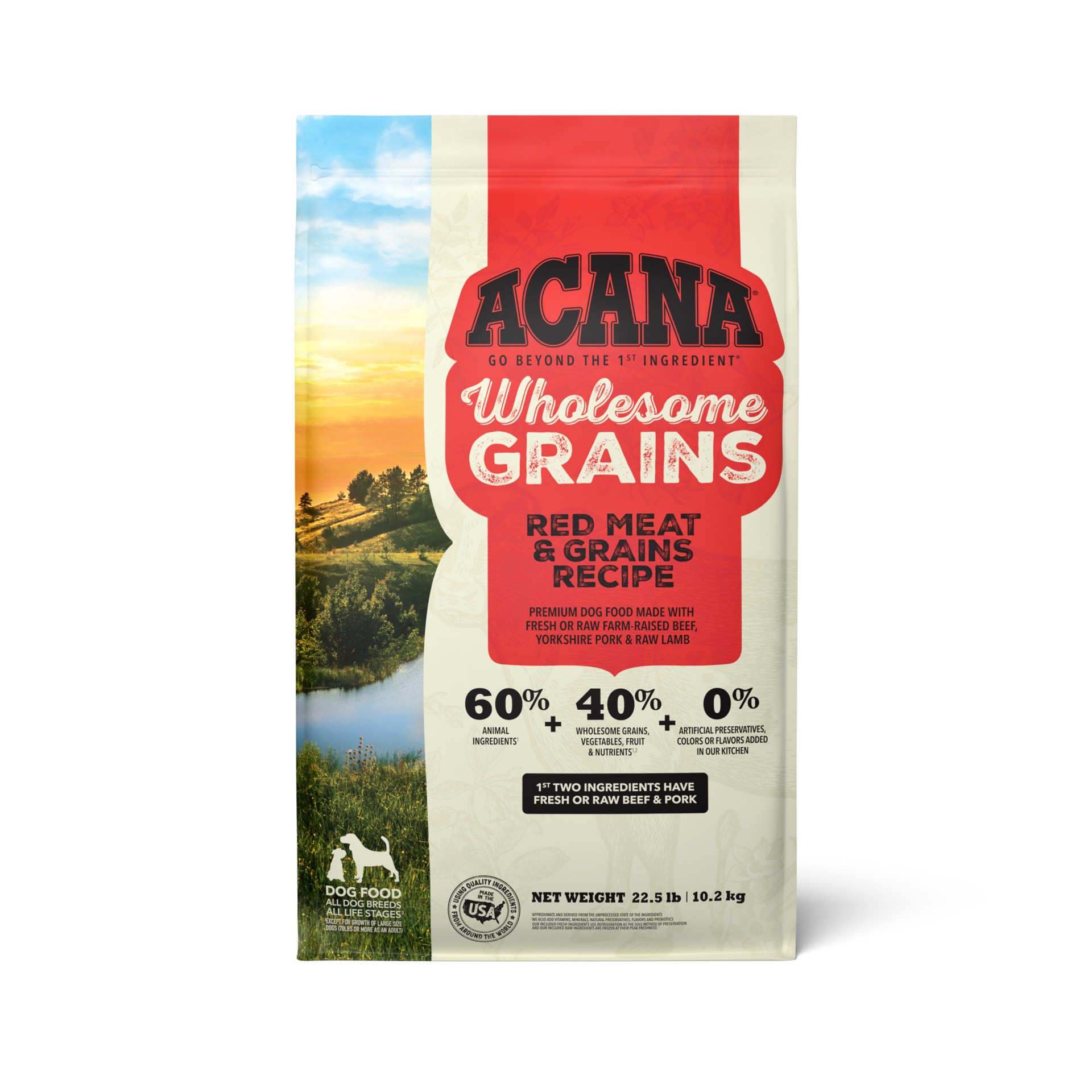 slide 1 of 5, ACANA Wholesome Grains Red Meat + Grains 22.5lb, 22.5 lb