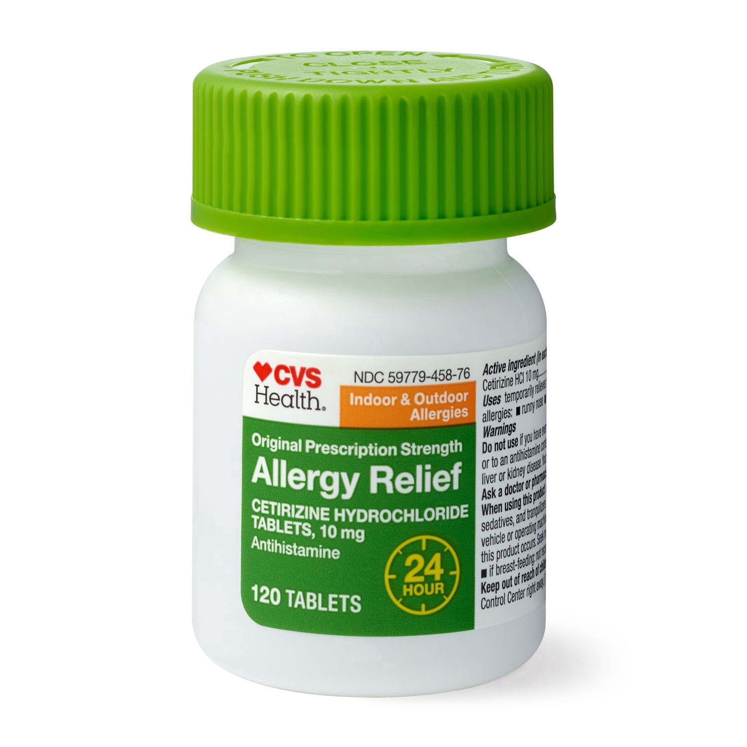 slide 2 of 9, Cvs 24hr Allergy Relief Tablets, 10mg Cetirizine Hcl, 120 Ct, 120 ct