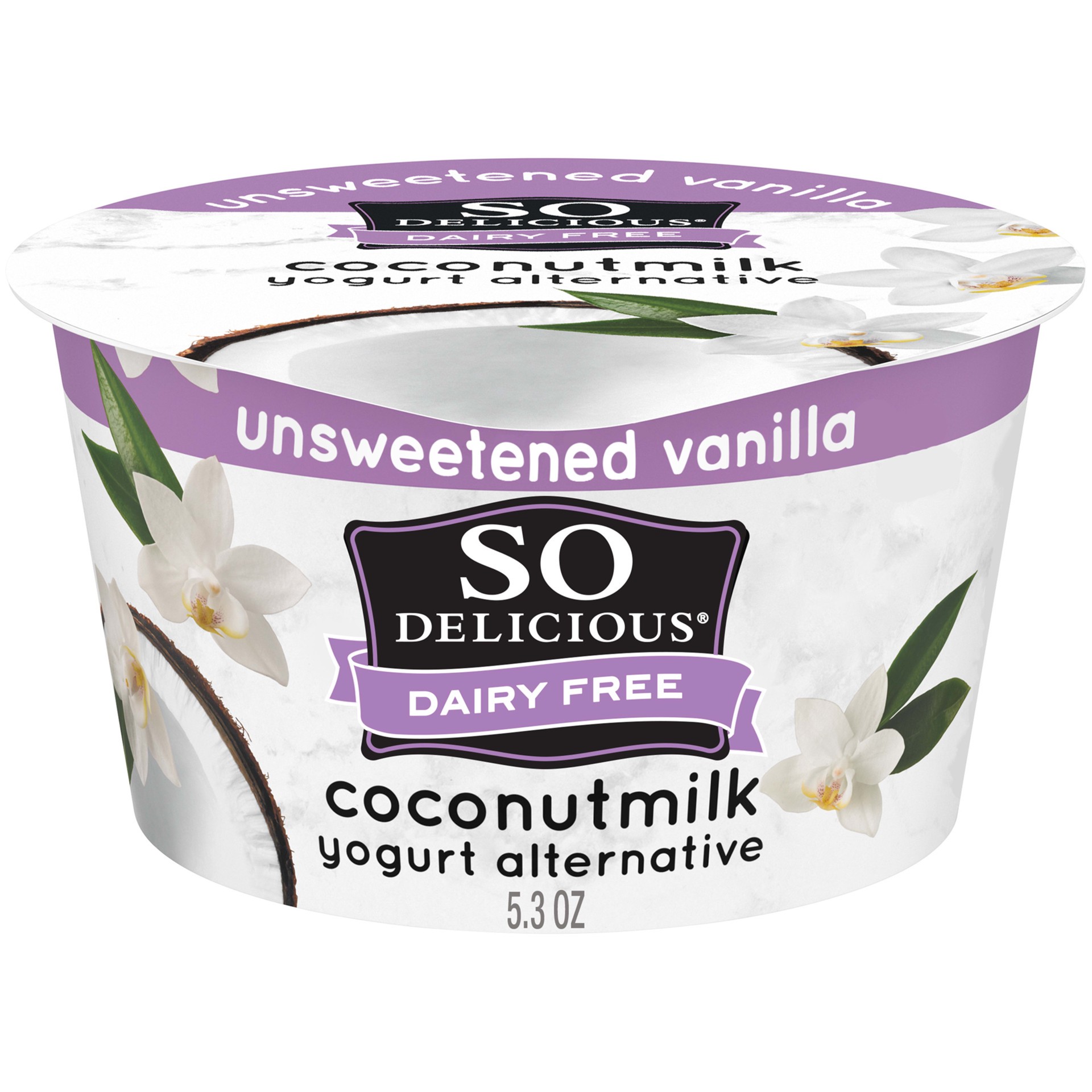 slide 1 of 9, So Delicious Dairy Free Coconut Milk Yogurt Alternative, Unsweetened, Vanilla, Vegan, Non-GMO Project Verified, 5.3 oz., 5.3 oz