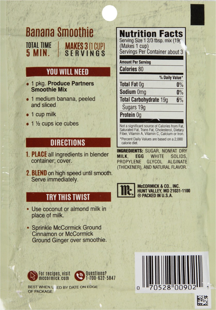 slide 2 of 7, McCormick Produce Partners Smoothie Mix - Banana - 2 oz, 2 oz