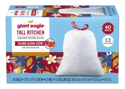 Giant Eagle Tall Kitchen Drawstring Trash Bags, Island Aloha Scent