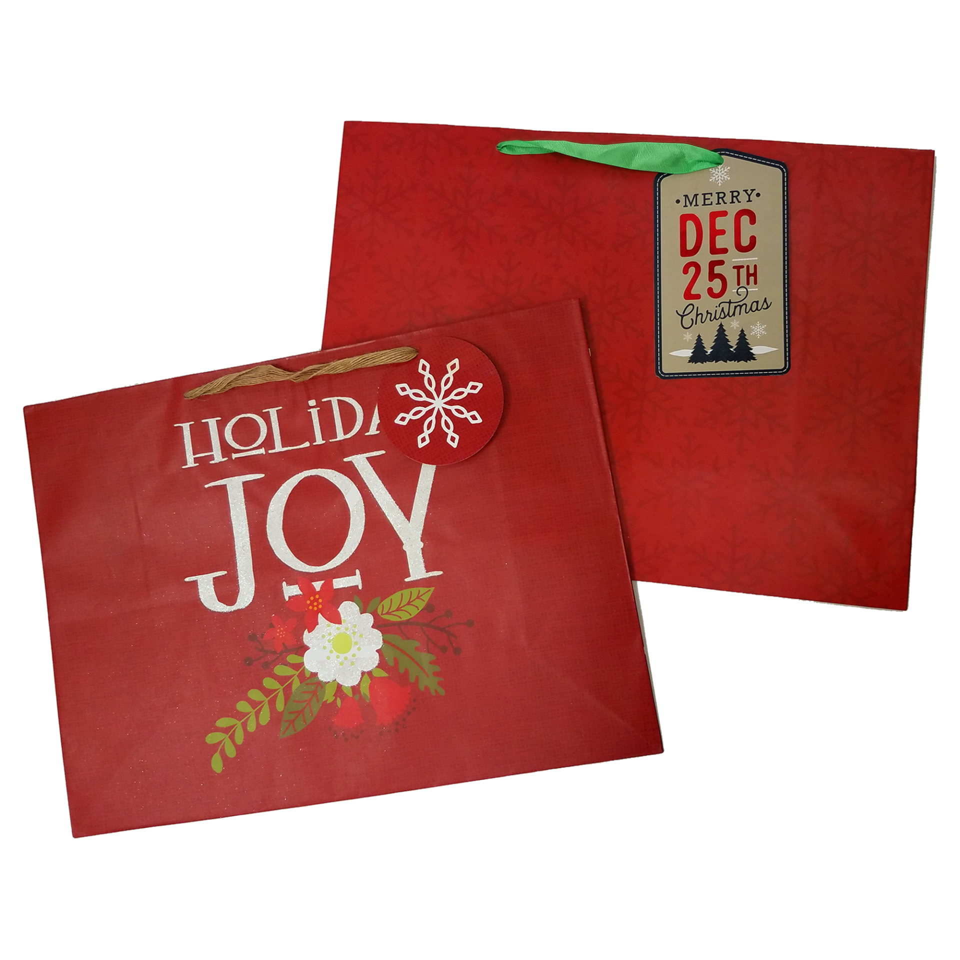 slide 1 of 1, December Home Extra Large Traditional Red Gift Bag, Two Pack, 1 ct