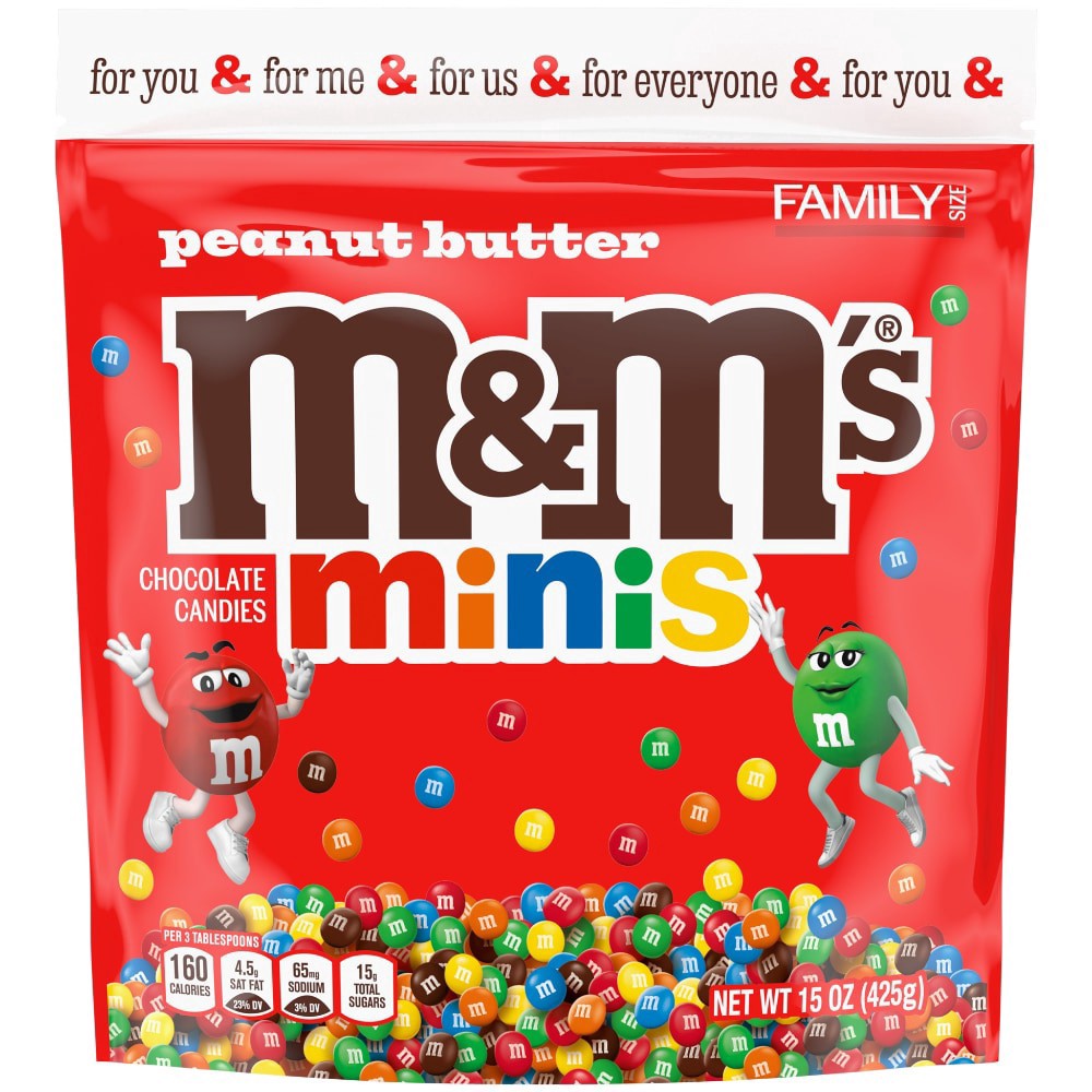 slide 1 of 12, M&M'S Minis Peanut Butter Candy, Family Size, 15 Oz Bulk Resealable Bag, 15 oz