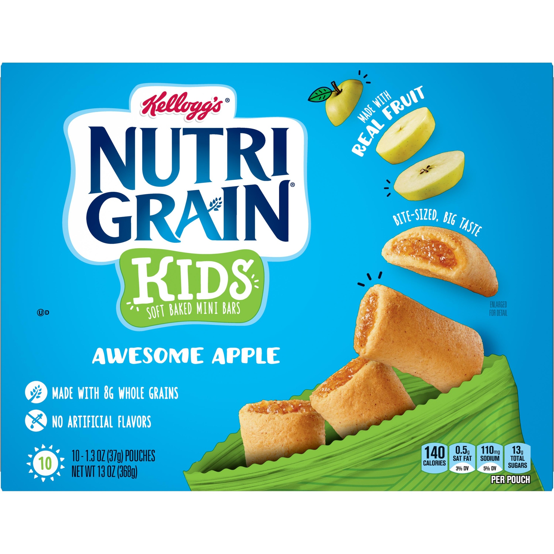 slide 2 of 5, Kellogg's Nutri-Grain Mini Breakfast Bars, Made with Whole Grains, Kids Lunch Snacks, Apple, 13 oz