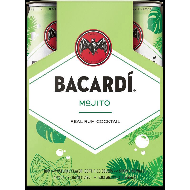 slide 1 of 6, Bacardi 4 Pack Mojito Rum Cocktail 4 ea, 4 ct