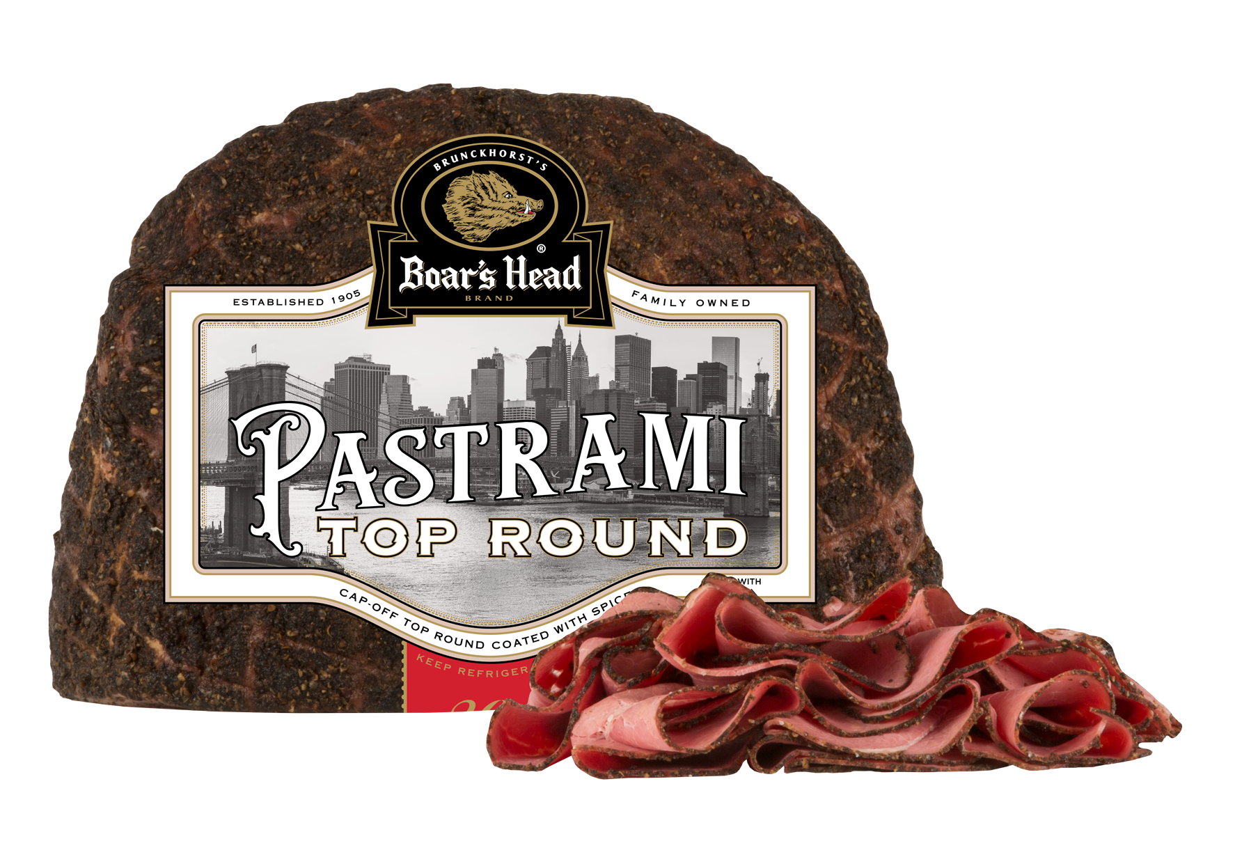 slide 1 of 1, Boar's Head Sliced Cap Off Top Round Pastrami Beef, per lb