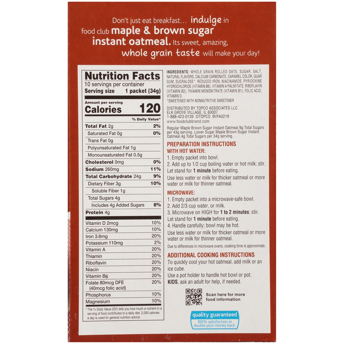 slide 8 of 10, Food Club Maple & Brown Sugar Instant Oatmeal, 10 ct