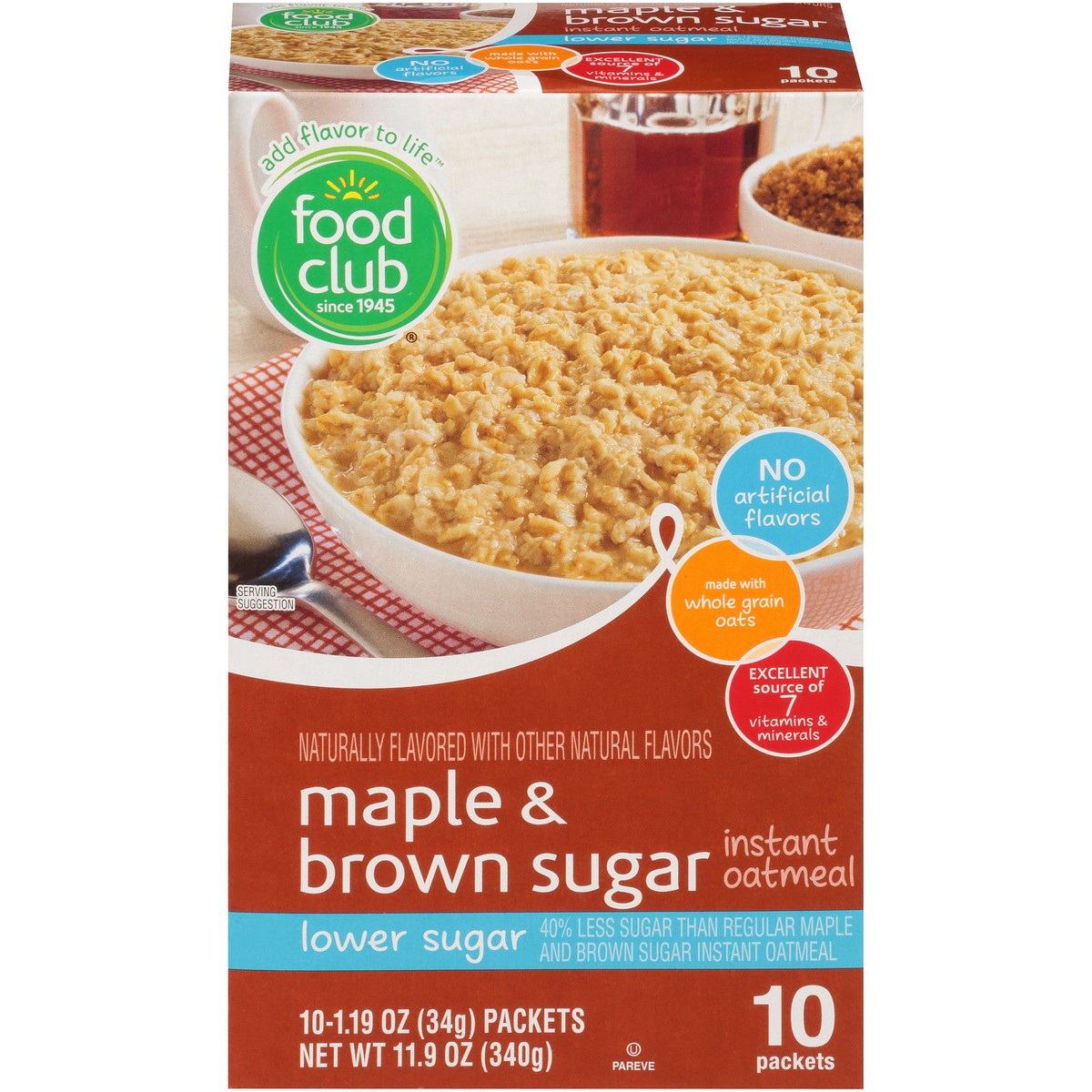 slide 1 of 10, Food Club Maple & Brown Sugar Instant Oatmeal, 10 ct