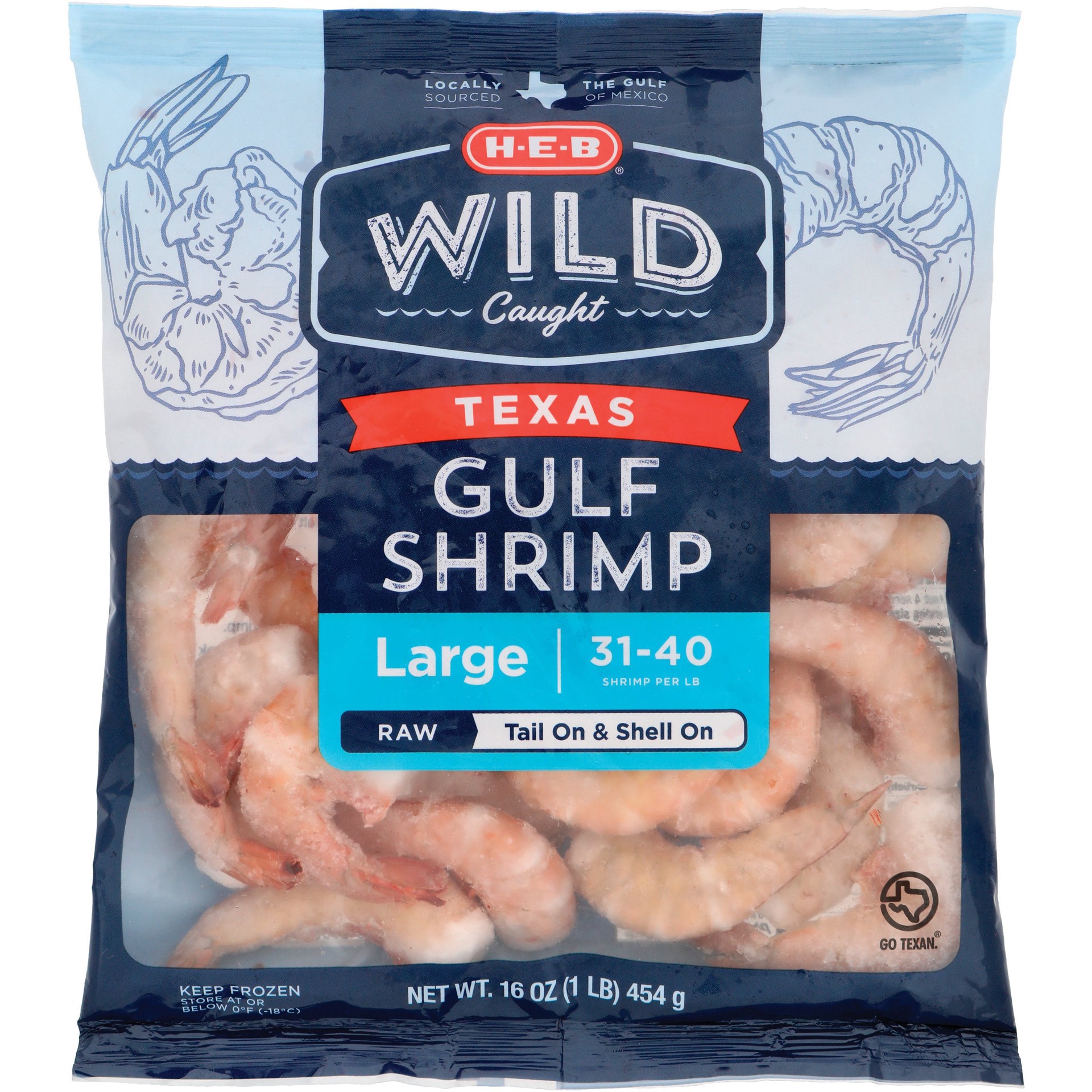 slide 1 of 1, H-E-B Large Raw Wild Gulf Shrimp, 31-40 Count, 16 oz