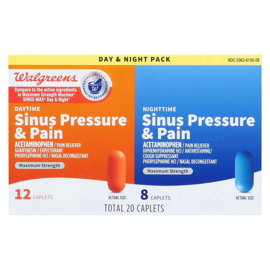 slide 3 of 5, Walgreens Daytime & Nighttime Sinus Pressure & Pain Caplets, 20 ct