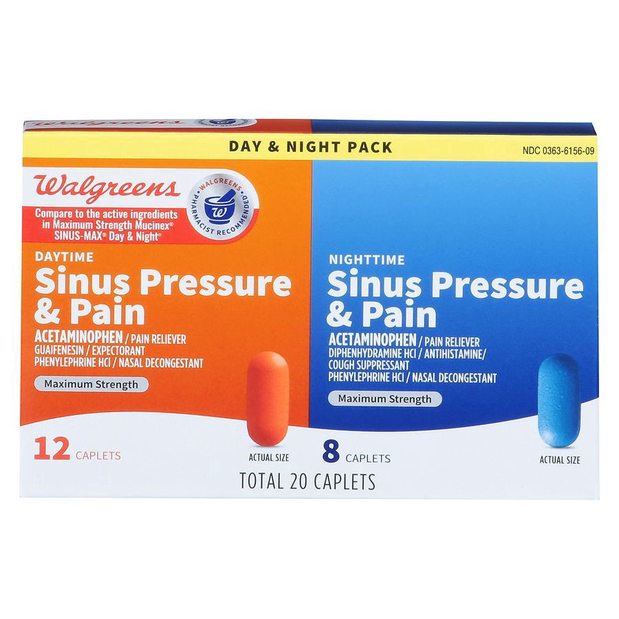 slide 1 of 5, Walgreens Daytime & Nighttime Sinus Pressure & Pain Caplets, 20 ct