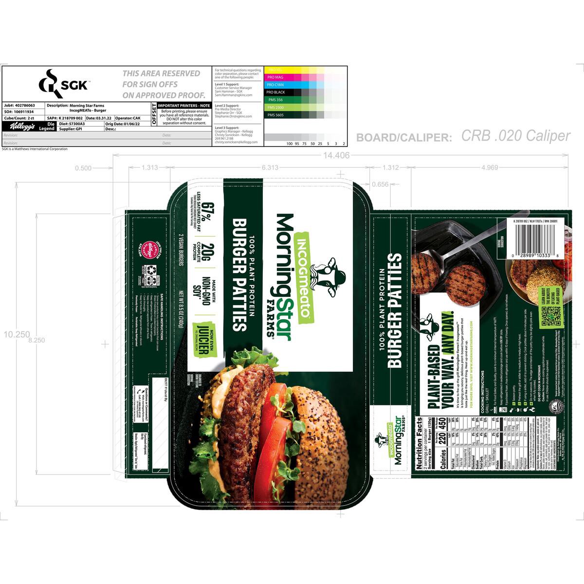 slide 10 of 13, Morning Star Farms MorningStar Farms Incogmeato Meatless Burgers, Vegan Plant-Based Protein, Frozen Meal, Original, 8.5oz Tray, 2 Patties, 8.5 oz