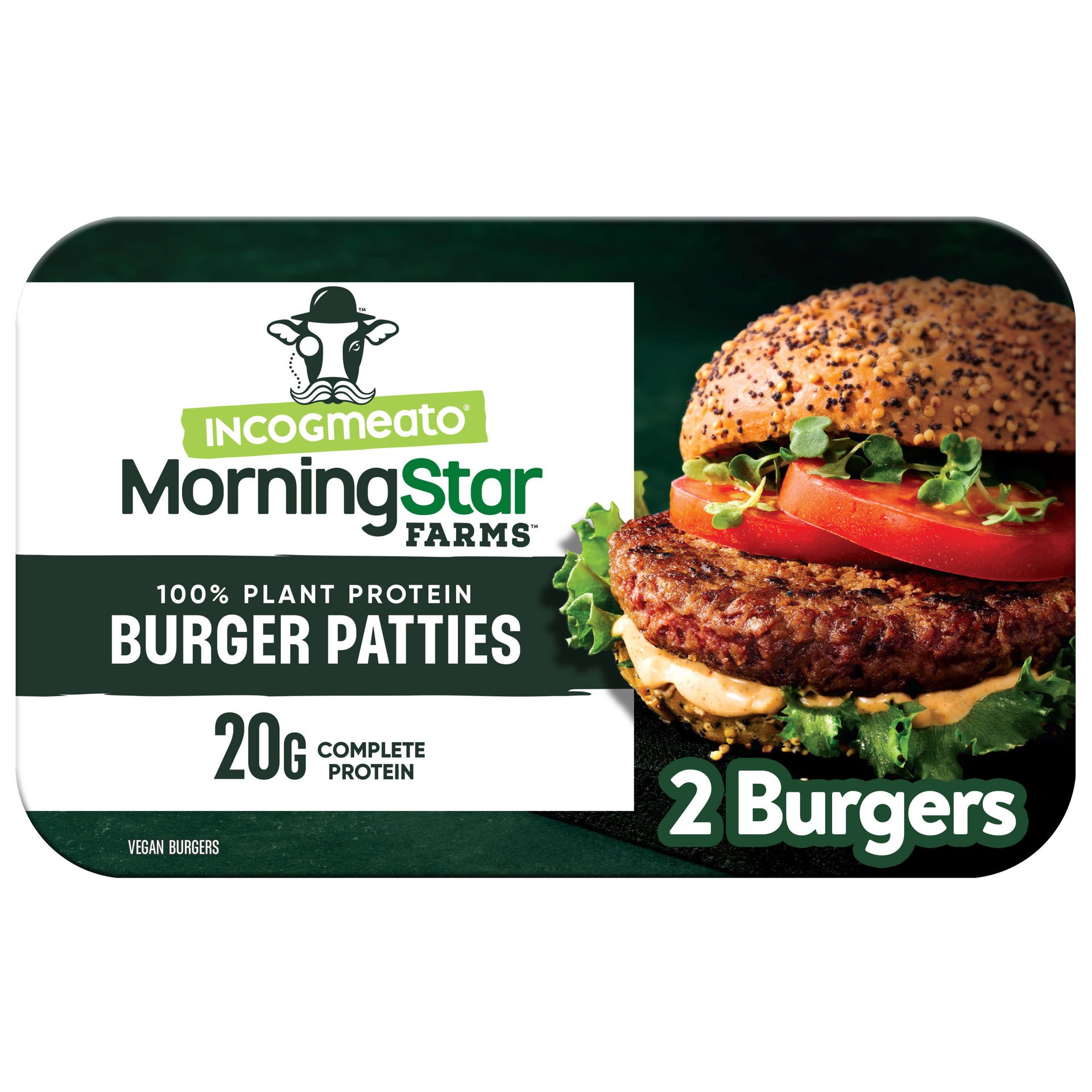 slide 1 of 13, Morning Star Farms MorningStar Farms Incogmeato Meatless Burgers, Vegan Plant-Based Protein, Frozen Meal, Original, 8.5oz Tray, 2 Patties, 8.5 oz