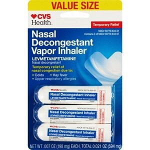 slide 1 of 1, CVS Health Nasal Decongestant Vapor Inhaler, 3 Ct, 3 ct; 8 oz