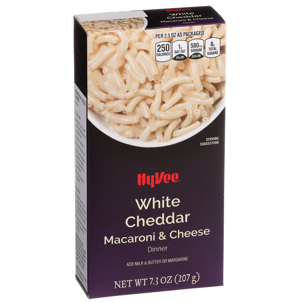 slide 1 of 1, Hy-vee White Cheddar Macaroni & Cheese Dinner, 7.3 oz
