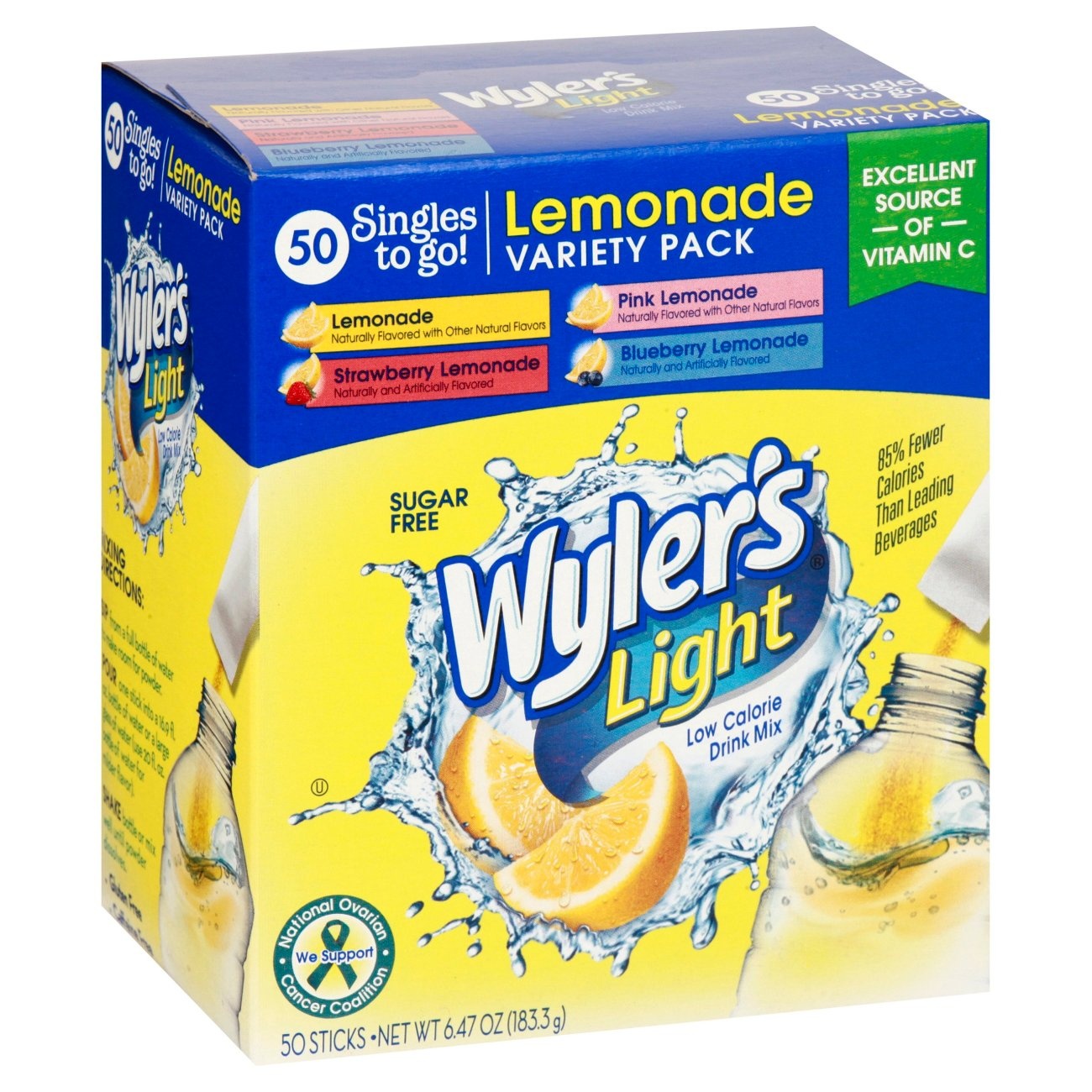 slide 1 of 1, Wylers Light Sugar Free Lemonade Variety Pack Drink Mix - 50 ct, 50 ct