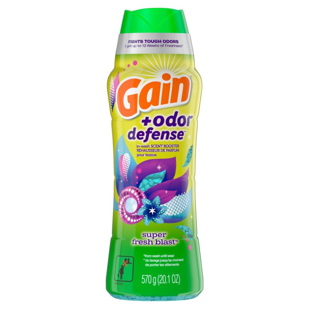 slide 1 of 1, Gain + Odor Defense In-Wash Scent Booster, Super Fresh Blast Scent, HE Compatible, 20.1 oz