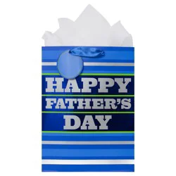 Hallmark 13" Large Father''s Day Gift Bag with Tissue Paper (Blue Stripes)