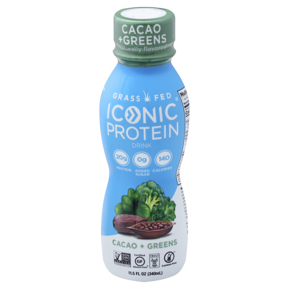 slide 1 of 9, ICONIC Cacao + Greens Protein Drink 11.5 fl oz Bottle, 11.5 fl oz