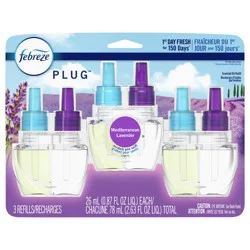 Febreze Plug In Air Freshener, Odor-Fighting Scented Oil Refill, Mediterranean Lavender, 3 Refills