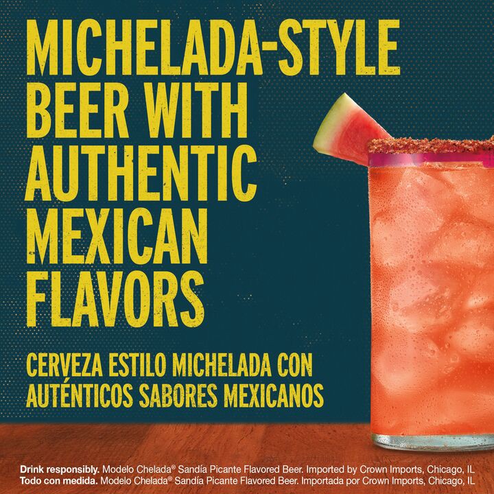 slide 4 of 4, Modelo Chelada Sandia Picante Mexican Import Flavored Beer, 24 fl oz Can, 3.5% ABV, 24 fl oz