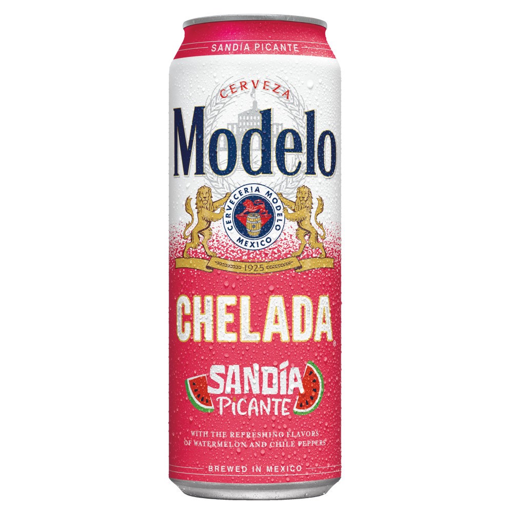 slide 1 of 4, Modelo Chelada Sandia Picante Mexican Import Flavored Beer, 24 fl oz Can, 3.5% ABV, 24 fl oz